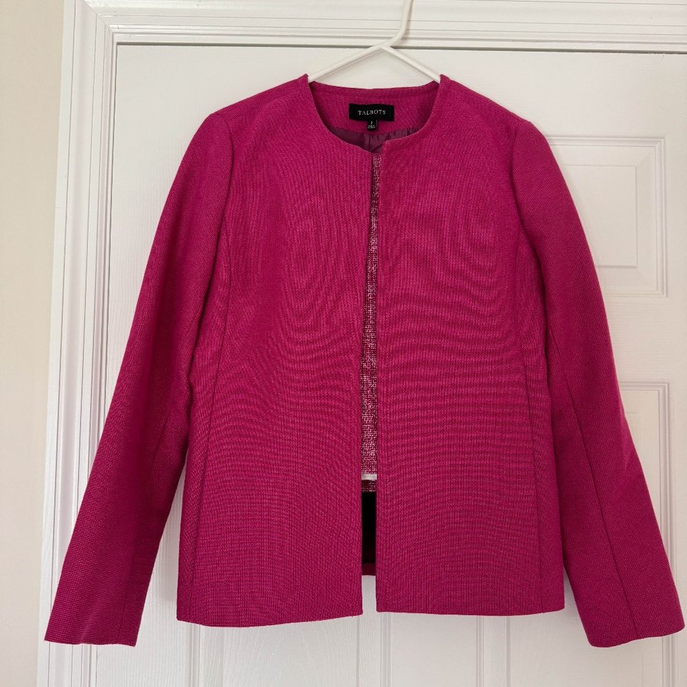 Pink Talbots Tweed Blazer Skirt Suit Set